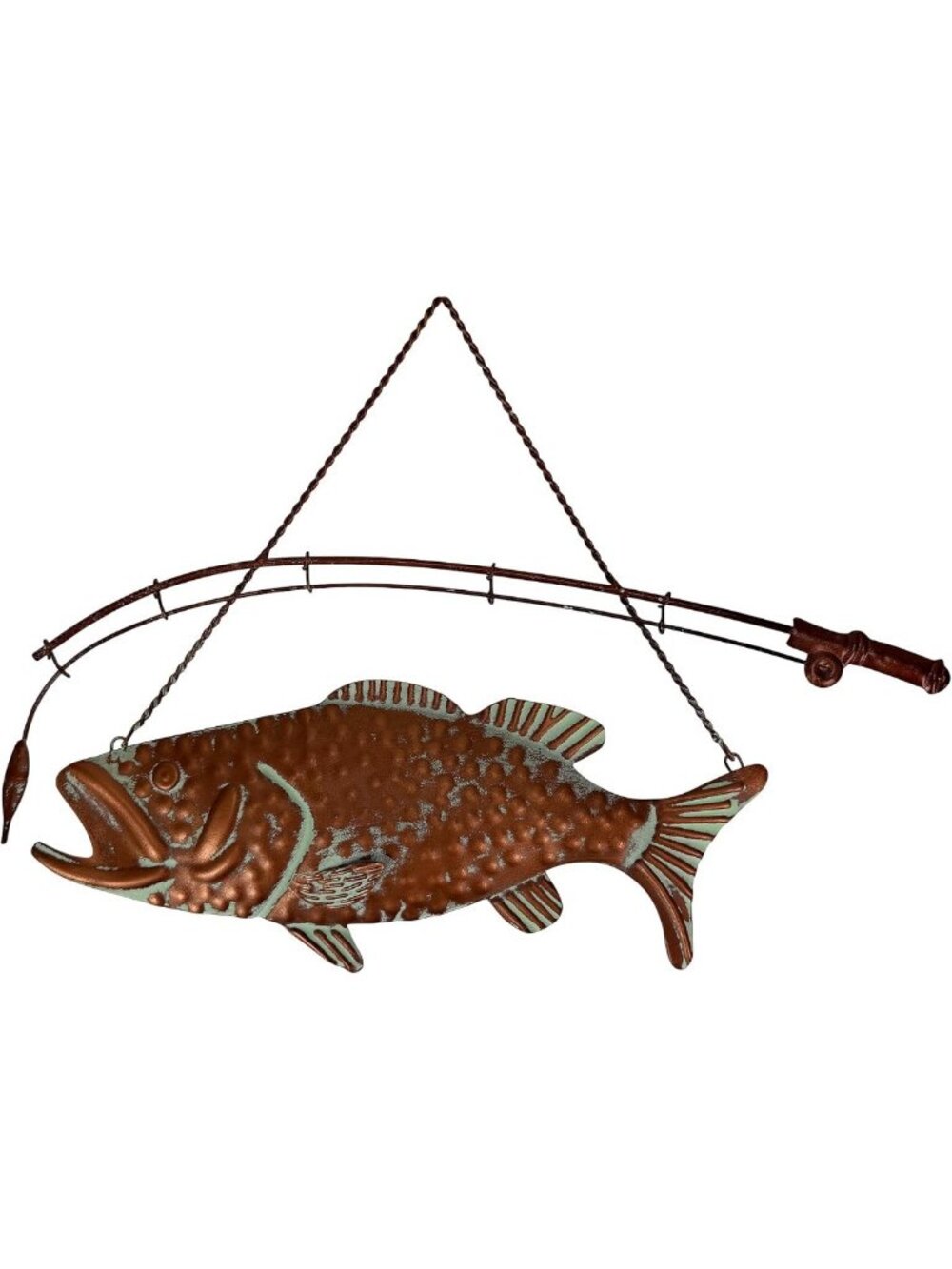 15” Largemouth Bass Metal Wall Art Sculpture | Copper Patina, Textured Finish
